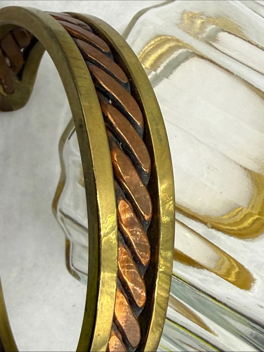 Vintage Two-Tone Braided Metal Cuff Bracelet - Copper & Brass thick heavy piece